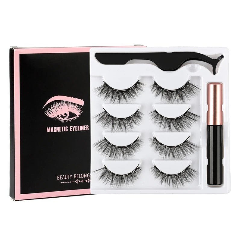 3 pairs magnetic eyelashes set with waterproof magnetic eyeliner and tweezer for reusable natural eye makeup