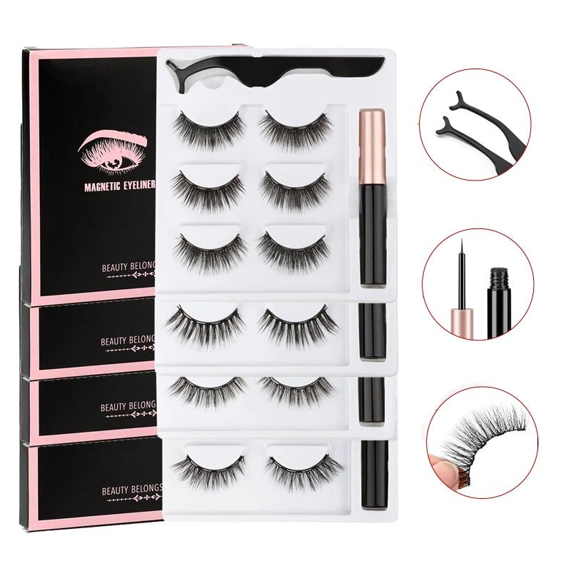 3 pairs magnetic eyelashes set with waterproof magnetic eyeliner and tweezer for reusable natural eye makeup