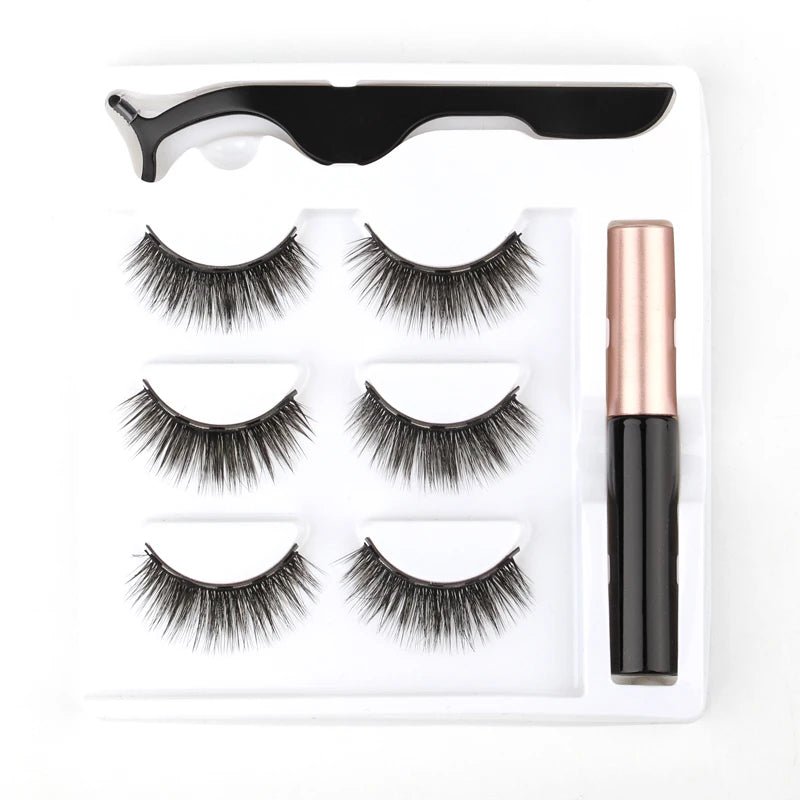 3 pairs magnetic eyelashes set with waterproof magnetic eyeliner and tweezer for reusable natural eye makeup