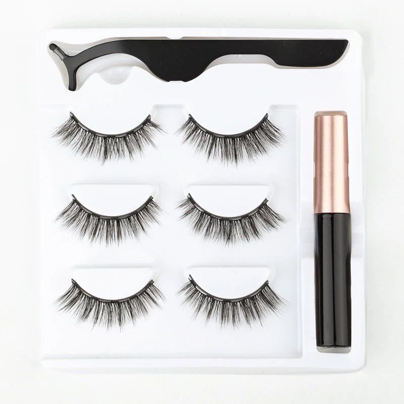 3 pairs magnetic eyelashes set with waterproof magnetic eyeliner and tweezer for reusable natural eye makeup
