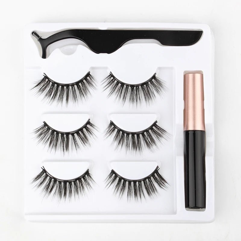 3 pairs magnetic eyelashes set with waterproof magnetic eyeliner and tweezer for reusable natural eye makeup