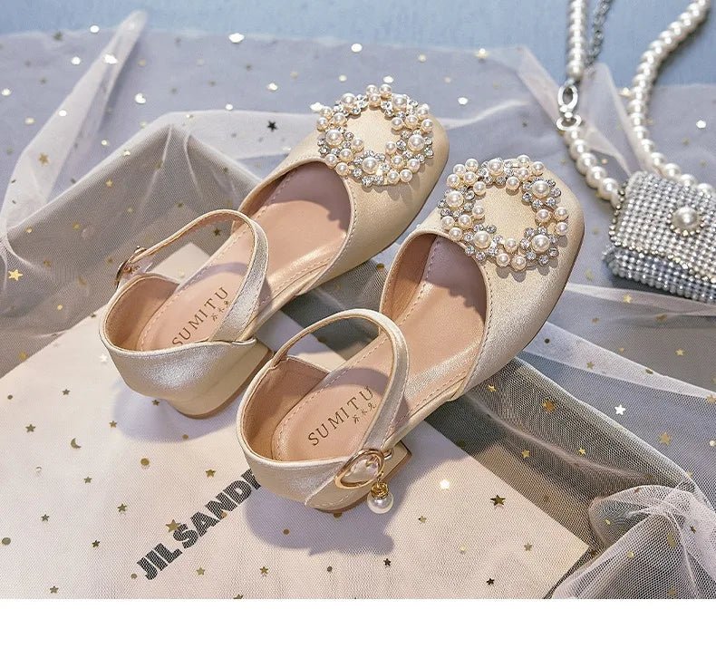 Mary Jane Shoes Kid's Beading Flats Kid's Buckle Ballet Flat Low With Female Children's Shoes Princess Shoes Green Sandals - Mom & Kids