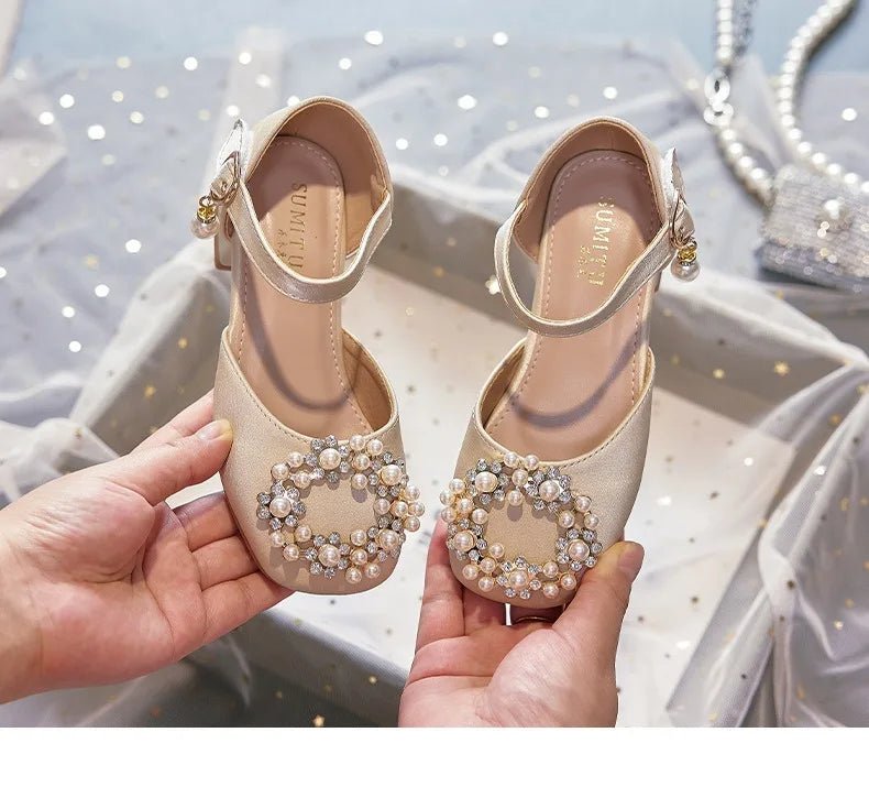 Mary Jane Shoes Kid's Beading Flats Kid's Buckle Ballet Flat Low With Female Children's Shoes Princess Shoes Green Sandals - Mom & Kids