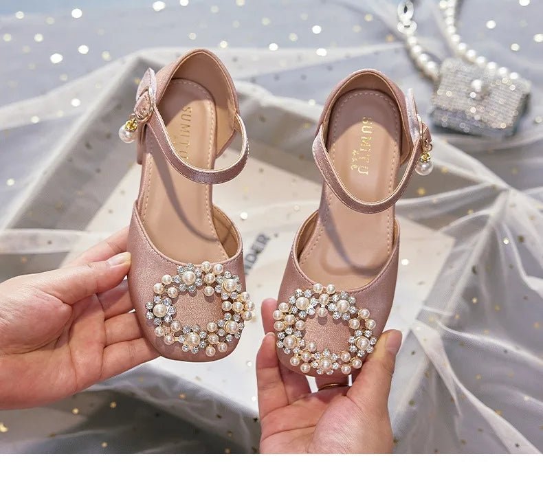 Mary Jane Shoes Kid's Beading Flats Kid's Buckle Ballet Flat Low With Female Children's Shoes Princess Shoes Green Sandals - Mom & Kids