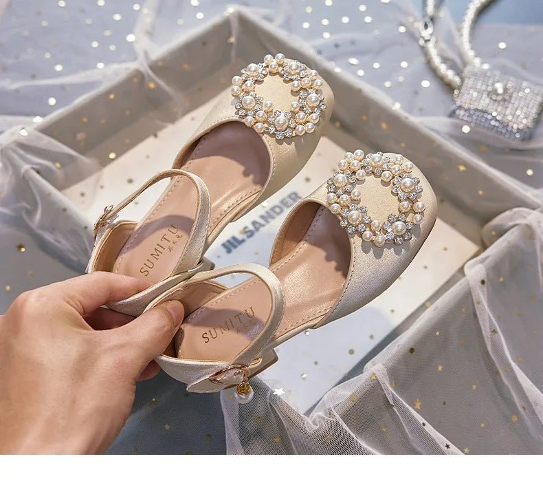 Mary Jane Shoes Kid's Beading Flats Kid's Buckle Ballet Flat Low With Female Children's Shoes Princess Shoes Green Sandals - Mom & Kids