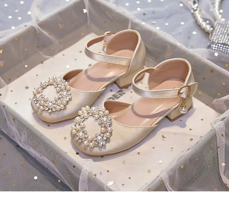 Mary Jane Shoes Kid's Beading Flats Kid's Buckle Ballet Flat Low With Female Children's Shoes Princess Shoes Green Sandals - Mom & Kids