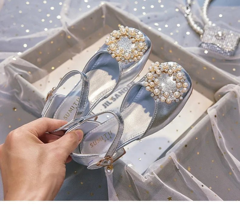 Mary Jane Shoes Kid's Beading Flats Kid's Buckle Ballet Flat Low With Female Children's Shoes Princess Shoes Green Sandals - Mom & Kids