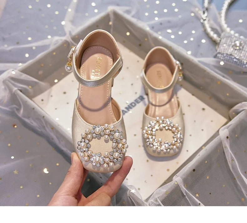 Mary Jane Shoes Kid's Beading Flats Kid's Buckle Ballet Flat Low With Female Children's Shoes Princess Shoes Green Sandals - Mom & Kids