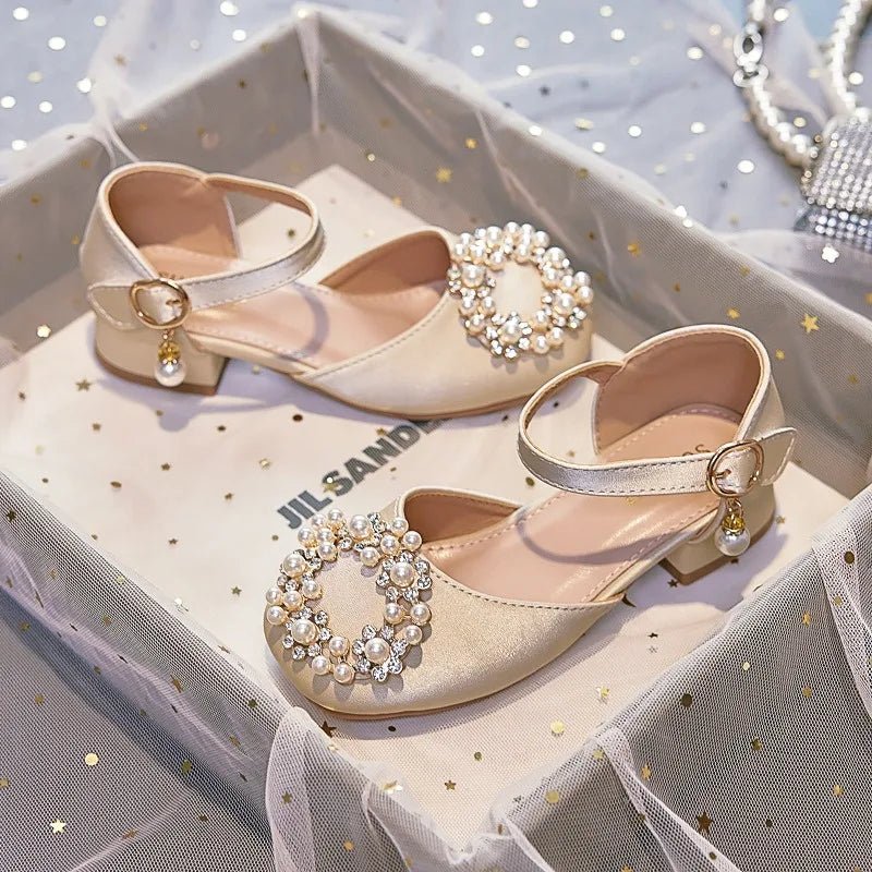 Mary Jane Shoes Kid's Beading Flats Kid's Buckle Ballet Flat Low With Female Children's Shoes Princess Shoes Green Sandals - Mom & Kids