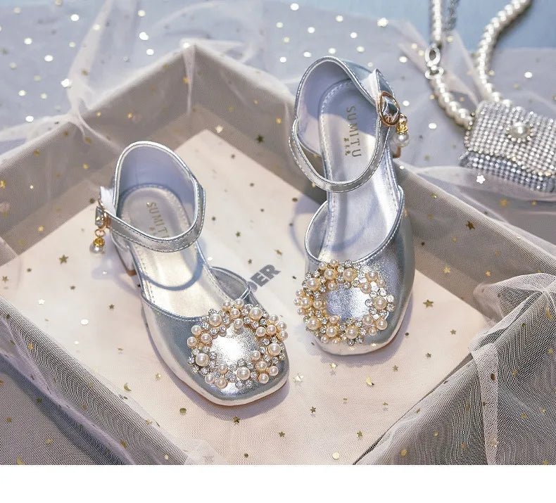 Mary Jane Shoes Kid's Beading Flats Kid's Buckle Ballet Flat Low With Female Children's Shoes Princess Shoes Green Sandals - Mom & Kids