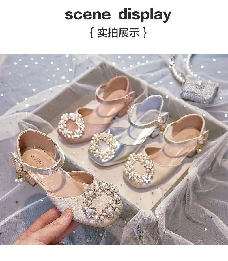 Mary Jane Shoes Kid's Beading Flats Kid's Buckle Ballet Flat Low With Female Children's Shoes Princess Shoes Green Sandals - Mom & Kids