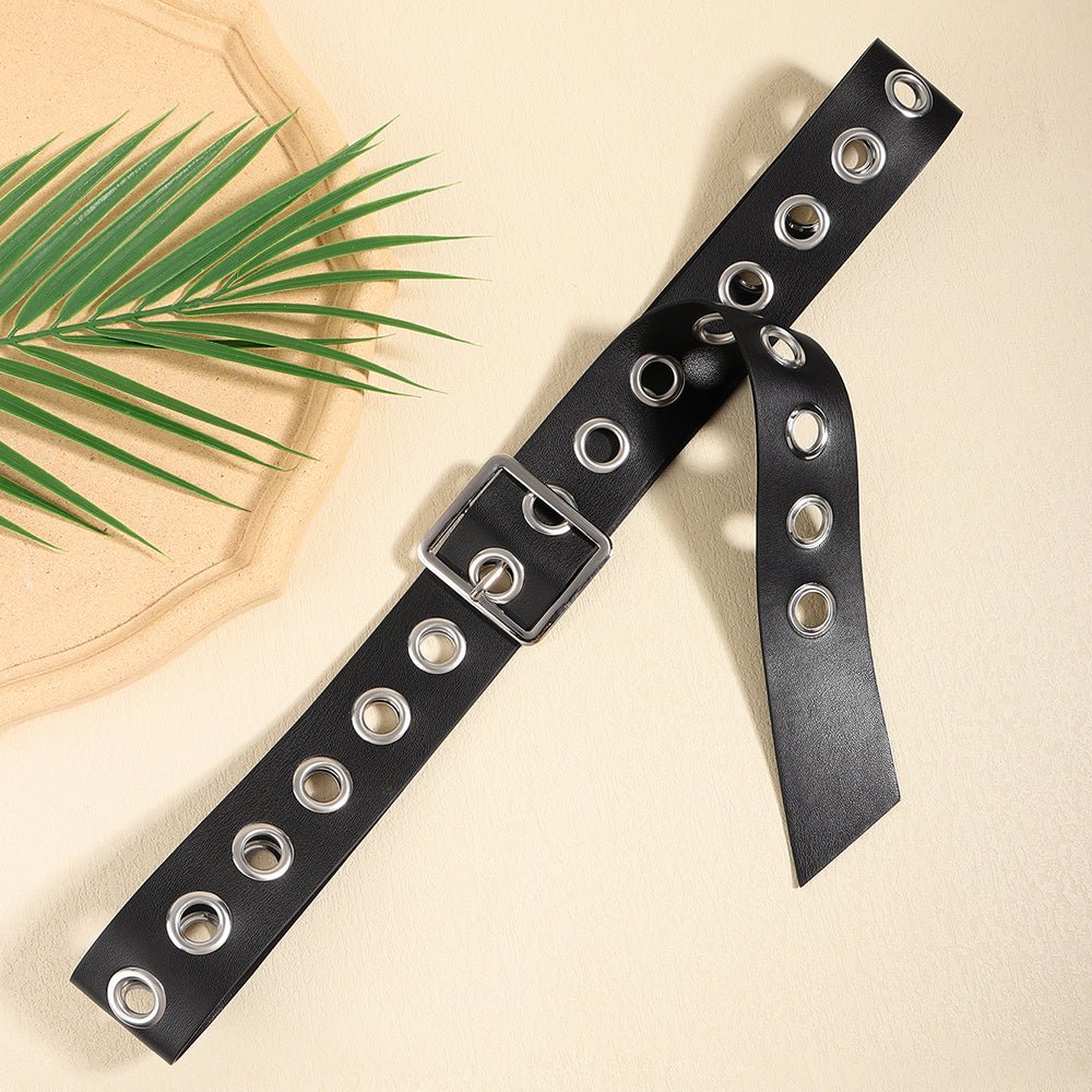 Men And Women Fashion Hollow Belt Personality Punk Style PU Soft Belt Jeans Hip Hop Accessories (Available) - Mom & Kids