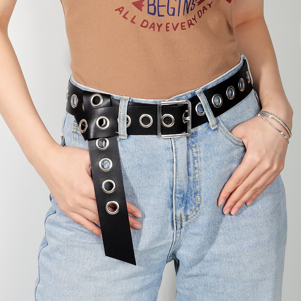 Men And Women Fashion Hollow Belt Personality Punk Style PU Soft Belt Jeans Hip Hop Accessories (Available) - Mom & Kids