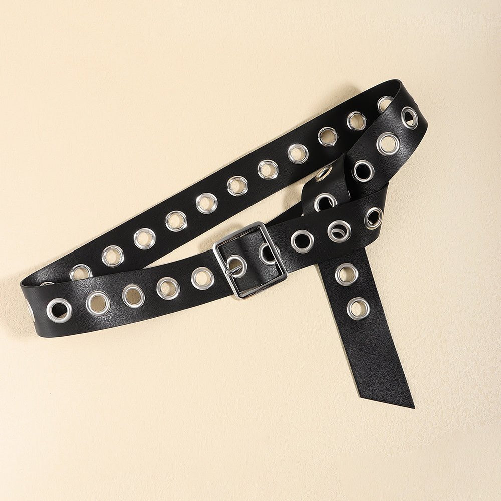 Men And Women Fashion Hollow Belt Personality Punk Style PU Soft Belt Jeans Hip Hop Accessories (Available) - Mom & Kids