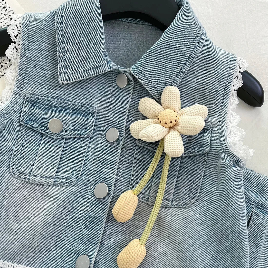New Baby Girl Summer Denim Set, Children's Lace Splicing Top and Skirt Set - Mom & Kids