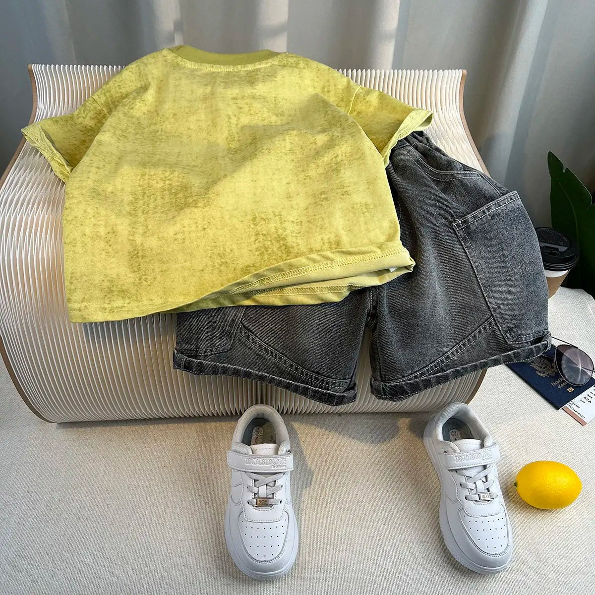New Boys Fashion Summer Cotton Letter Printing T-shirts+Graffiti Denim Shorts 2pcs Set Kids Korean Outfits Sets Children Clothes - Mom & Kids