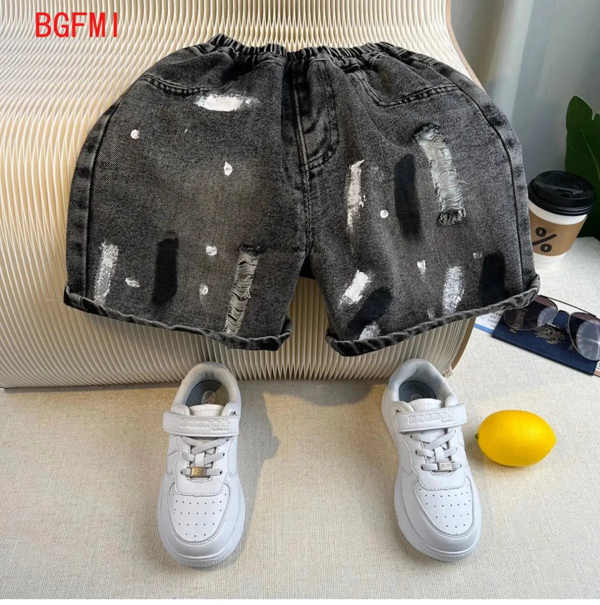 New Boys Fashion Summer Cotton Letter Printing T-shirts+Graffiti Denim Shorts 2pcs Set Kids Korean Outfits Sets Children Clothes - Mom & Kids