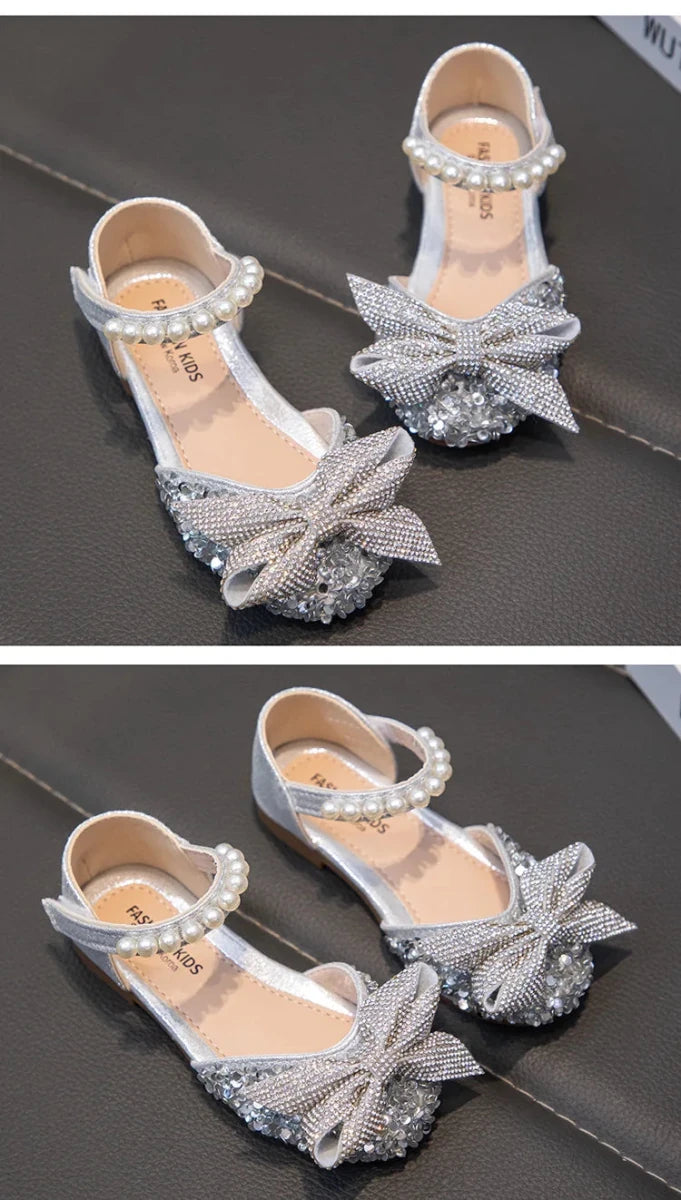 New Children Causal Dance Sandals Girls Rhinestone Flat Sandals Non-slip Fashion Kids Sequins Princess Performance Shoes - Mom & Kids