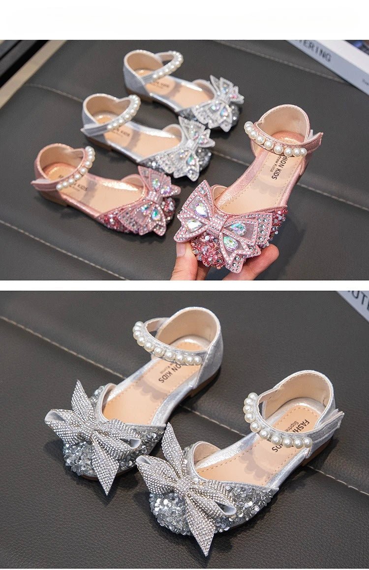 New Children Causal Dance Sandals Girls Rhinestone Flat Sandals Non-slip Fashion Kids Sequins Princess Performance Shoes - Mom & Kids
