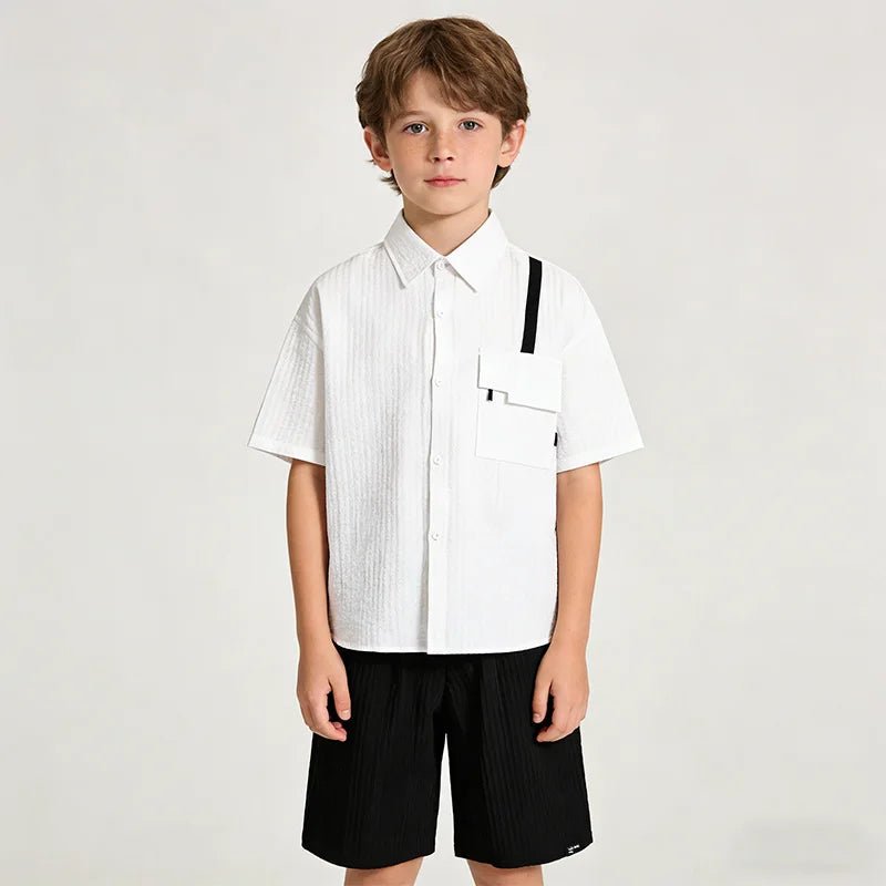 New Children Summer Thin Short Sleeved Shirt Shorts Two Piece Set Children Stylish Clothing Trend - Mom & Kids