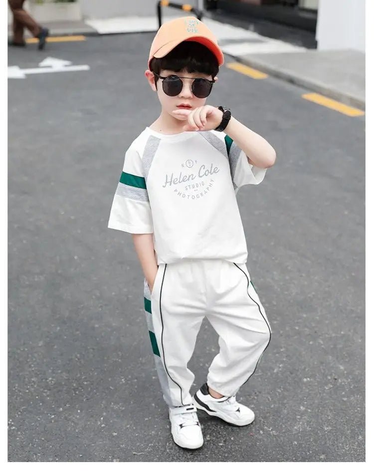New Children's Cool Loose Fit Sportswear Korean Edition Baby Short Sleeve T-shirt 2 Pieces - Mom & Kids