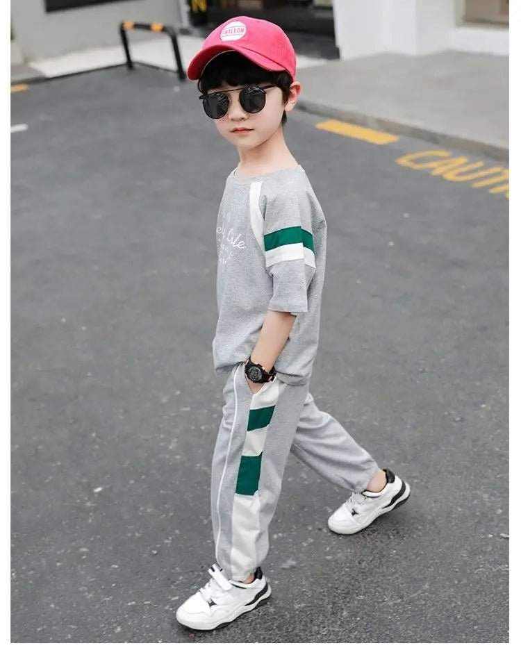 New Children's Cool Loose Fit Sportswear Korean Edition Baby Short Sleeve T-shirt 2 Pieces - Mom & Kids