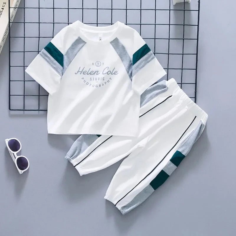 New Children's Cool Loose Fit Sportswear Korean Edition Baby Short Sleeve T-shirt 2 Pieces - Mom & Kids