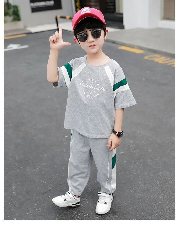 New Children's Cool Loose Fit Sportswear Korean Edition Baby Short Sleeve T-shirt 2 Pieces - Mom & Kids