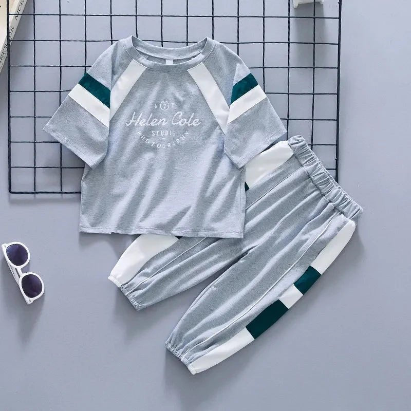 New Children's Cool Loose Fit Sportswear Korean Edition Baby Short Sleeve T-shirt 2 Pieces - Mom & Kids
