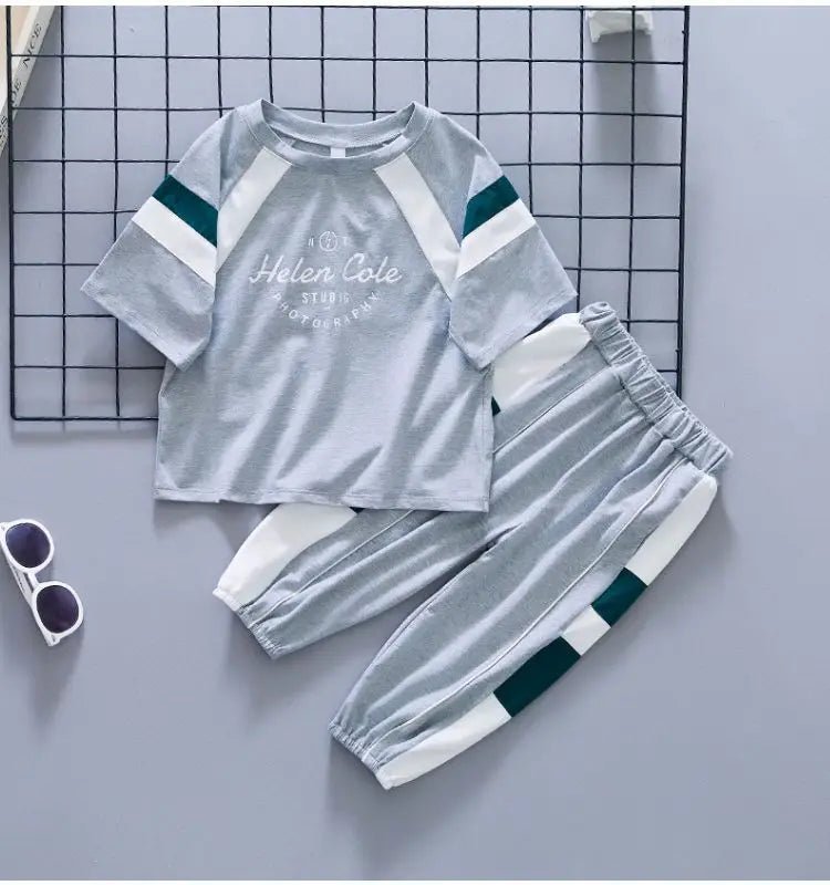 New Children's Cool Loose Fit Sportswear Korean Edition Baby Short Sleeve T-shirt 2 Pieces - Mom & Kids