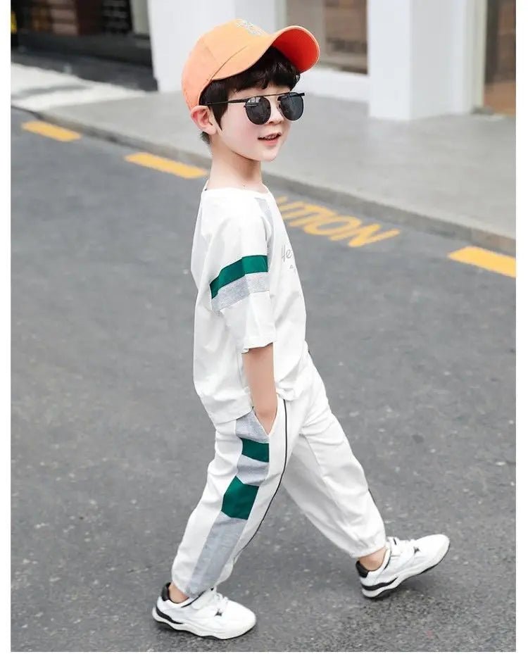 New Children's Cool Loose Fit Sportswear Korean Edition Baby Short Sleeve T-shirt 2 Pieces - Mom & Kids