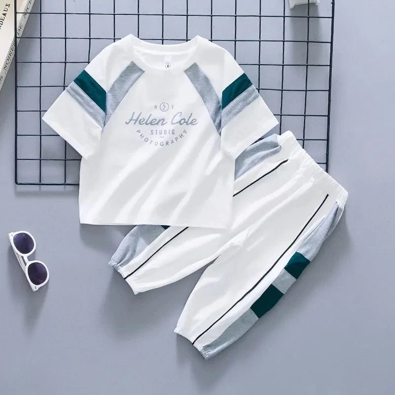 New Children's Cool Loose Fit Sportswear Korean Edition Baby Short Sleeve T-shirt 2 Pieces - Mom & Kids