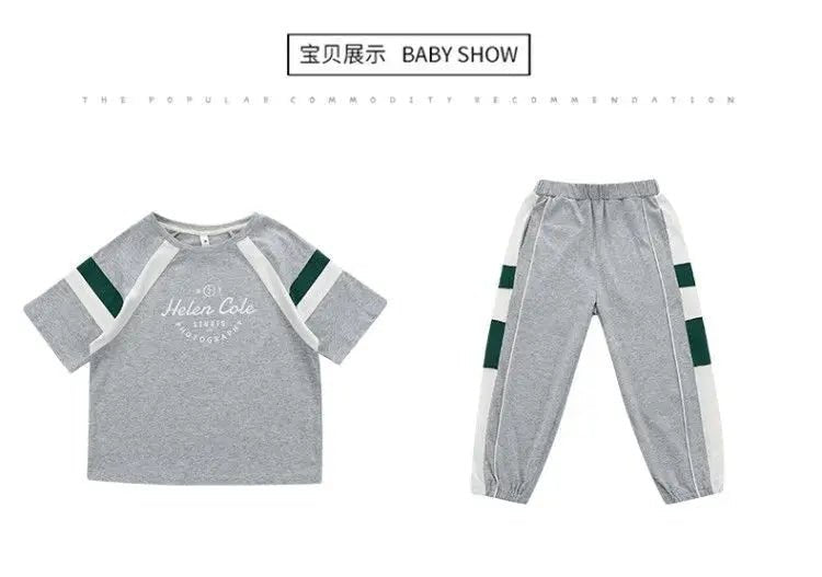 New Children's Cool Loose Fit Sportswear Korean Edition Baby Short Sleeve T-shirt 2 Pieces - Mom & Kids