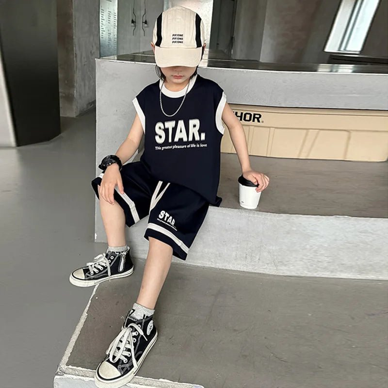 New Children's Sets Teenager Basketball Sportswear Top+Shorts 2Pcs Big Kids Clothing Outfits - Mom & Kids