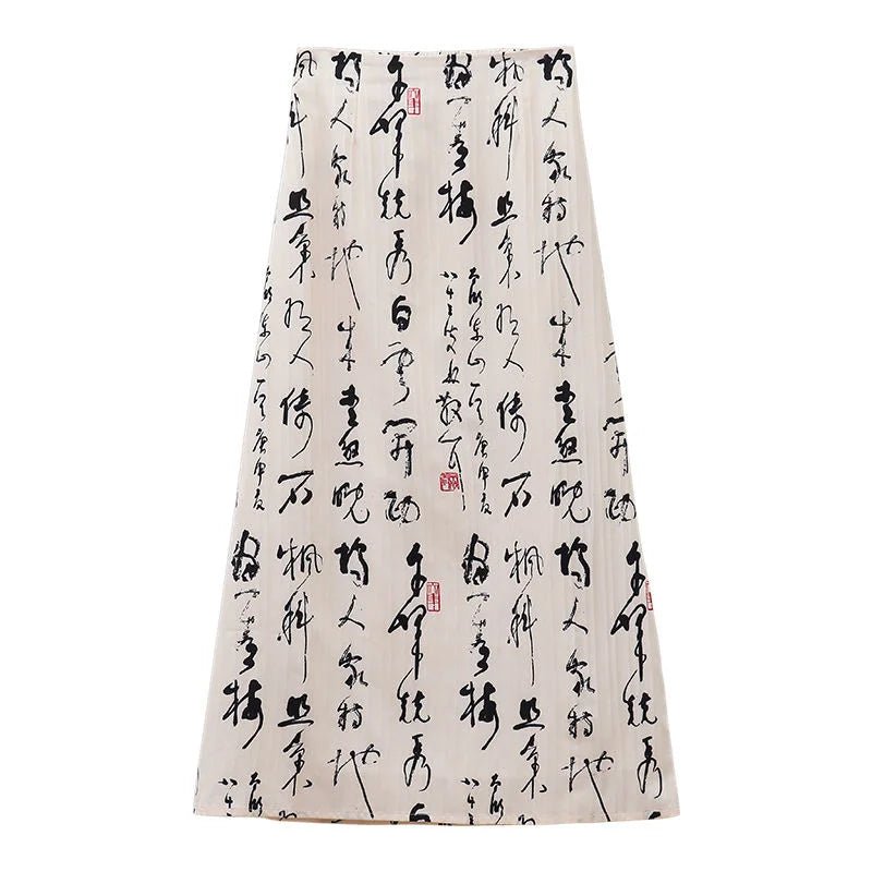 New Chinese Style High Grade Irregular Calligraphy Half Body Dress Fashion Qipao Two Piece Set Skirt Women's Summer Hanfu Suit - Mom & Kids
