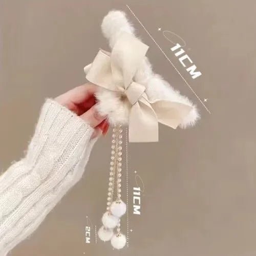 New Elegant Plush Hair Claw Plush Bow Tassel Temperament Girls Women Headdress Shark Clip Winter Accessories Hair Cute - Mom & Kids