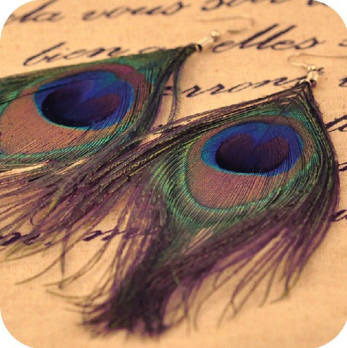 New Fashion Jewelry Earrings For Women Boho Charming Earring Simple Peacock Feather Vintage Luxury Long Dangle Earrings Cut (Available) - Mom & Kids