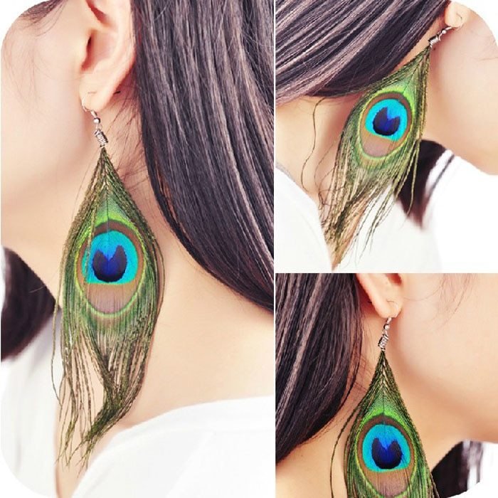 New Fashion Jewelry Earrings For Women Boho Charming Earring Simple Peacock Feather Vintage Luxury Long Dangle Earrings Cut (Available) - Mom & Kids