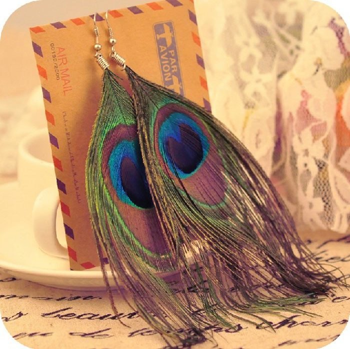 New Fashion Jewelry Earrings For Women Boho Charming Earring Simple Peacock Feather Vintage Luxury Long Dangle Earrings Cut (Available) - Mom & Kids