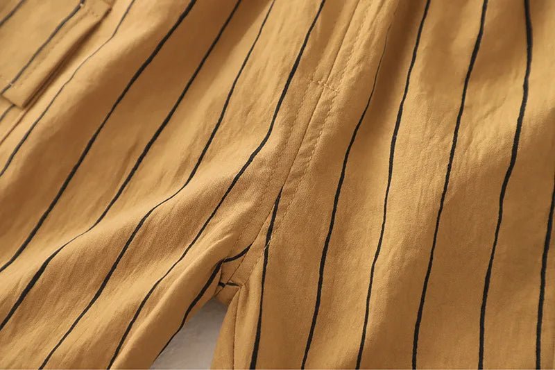 New Fashion Soft and Comfortable Children's Coffee Vertical Stripe Shirt Shorts Three-piece Set Kids Clothes Boys - Mom & Kids