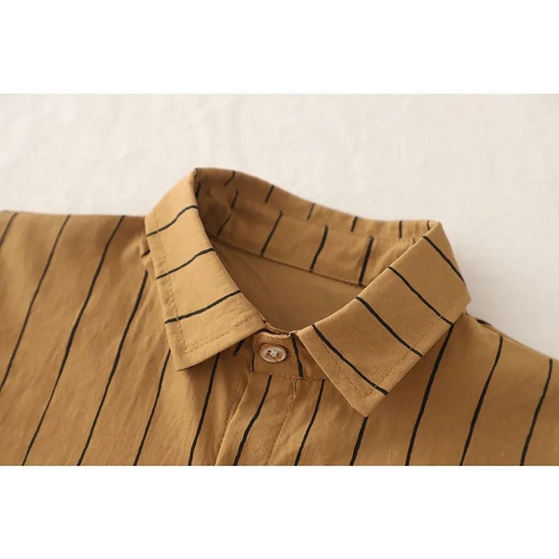 New Fashion Soft and Comfortable Children's Coffee Vertical Stripe Shirt Shorts Three-piece Set Kids Clothes Boys - Mom & Kids
