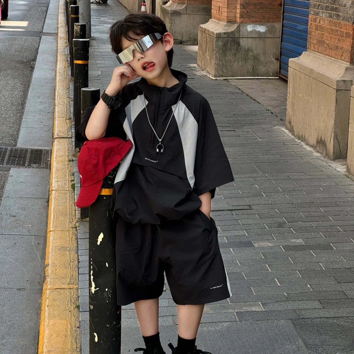 New Handsome Casual Work Clothes Set for Children, Boys' Sports and Leisure, Breathable Two Piece Set, Trendy - Mom & Kids