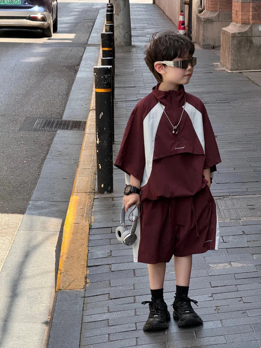 New Handsome Casual Work Clothes Set for Children, Boys' Sports and Leisure, Breathable Two Piece Set, Trendy - Mom & Kids