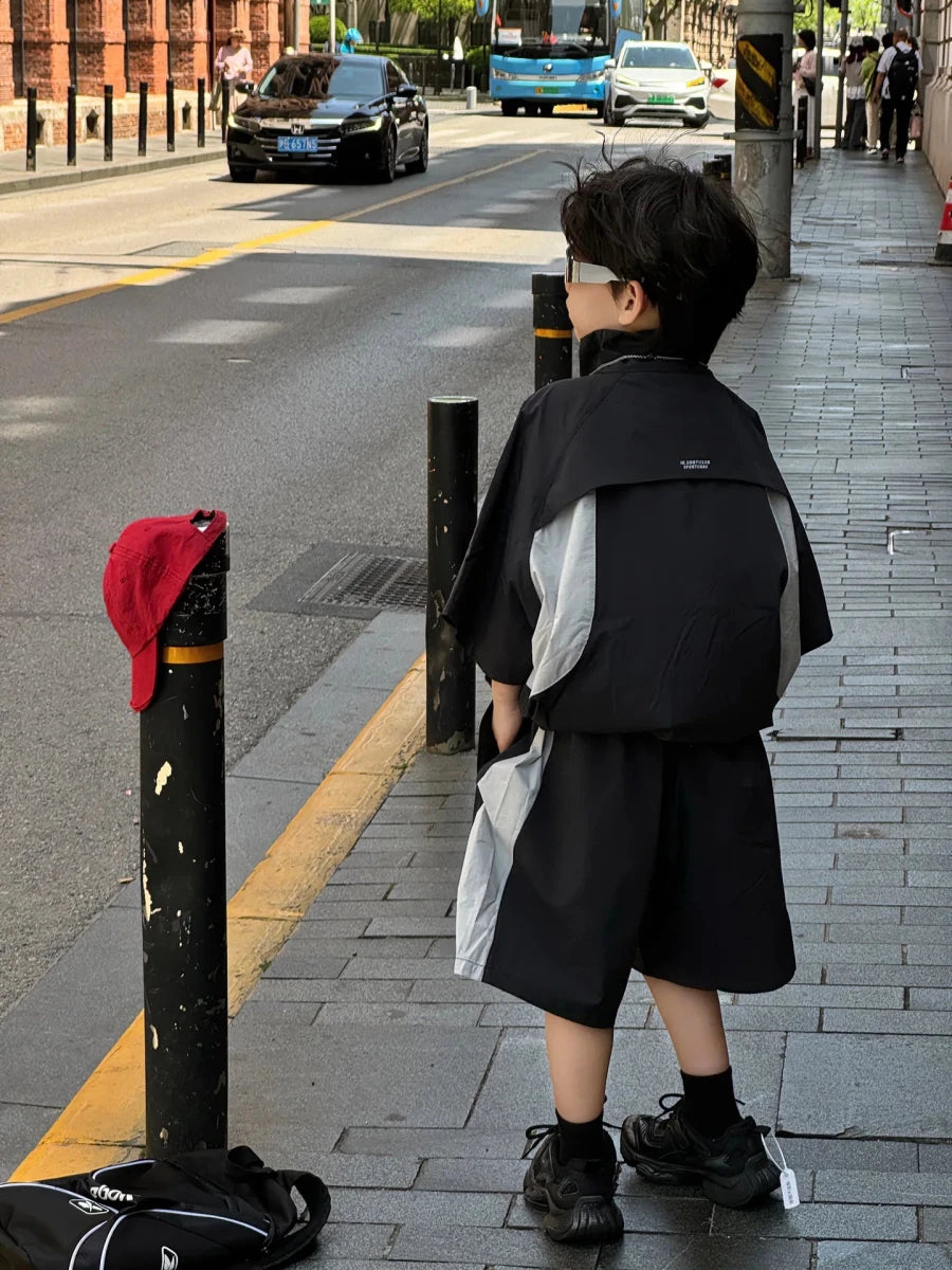 New Handsome Casual Work Clothes Set for Children, Boys' Sports and Leisure, Breathable Two Piece Set, Trendy - Mom & Kids