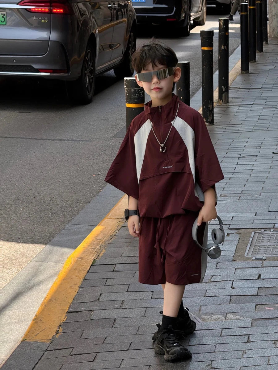 New Handsome Casual Work Clothes Set for Children, Boys' Sports and Leisure, Breathable Two Piece Set, Trendy - Mom & Kids