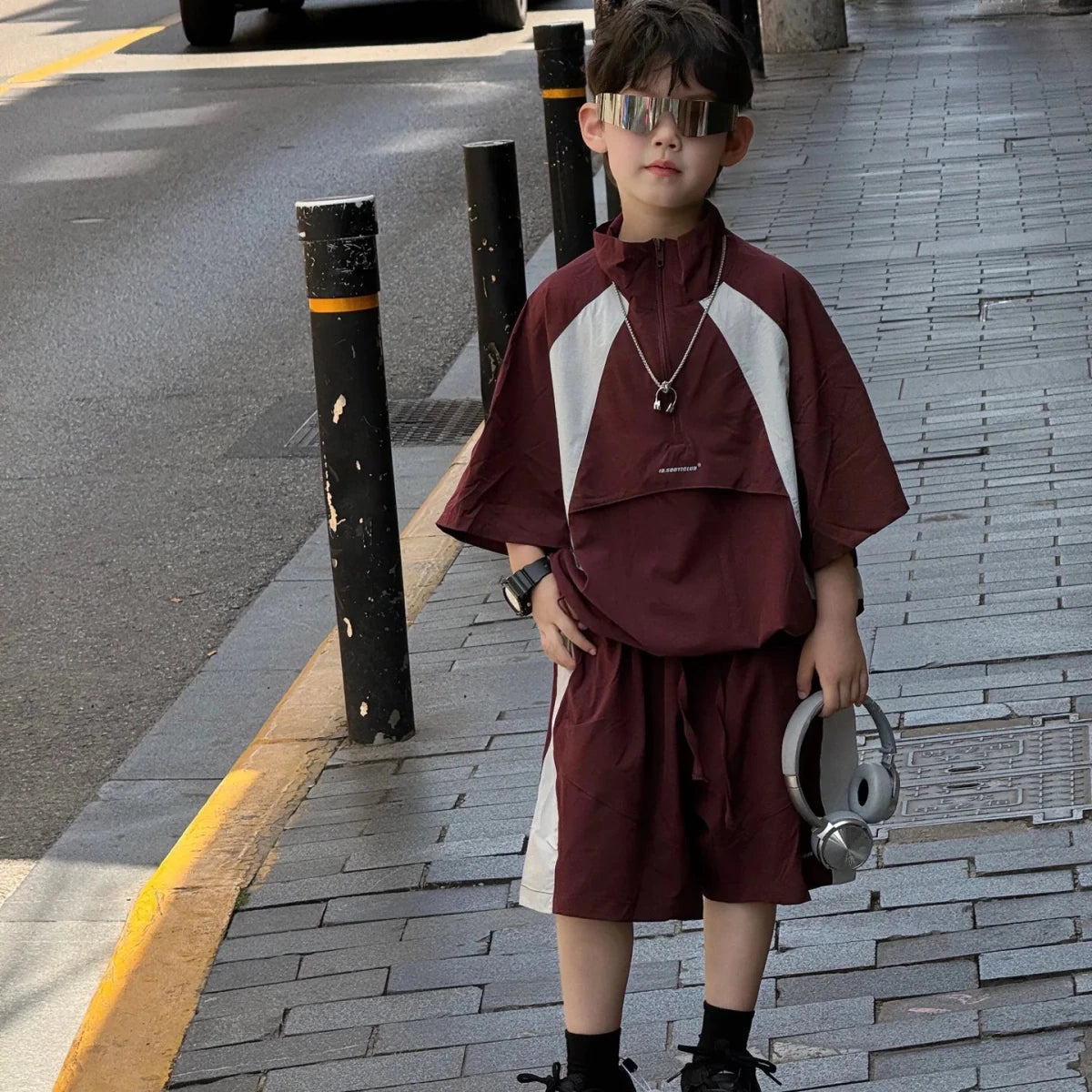 New Handsome Casual Work Clothes Set for Children, Boys' Sports and Leisure, Breathable Two Piece Set, Trendy - Mom & Kids