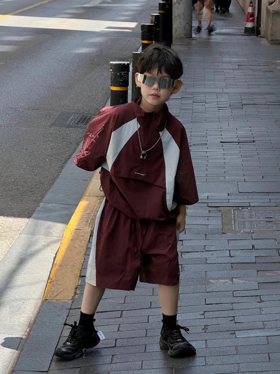 New Handsome Casual Work Clothes Set for Children, Boys' Sports and Leisure, Breathable Two Piece Set, Trendy - Mom & Kids