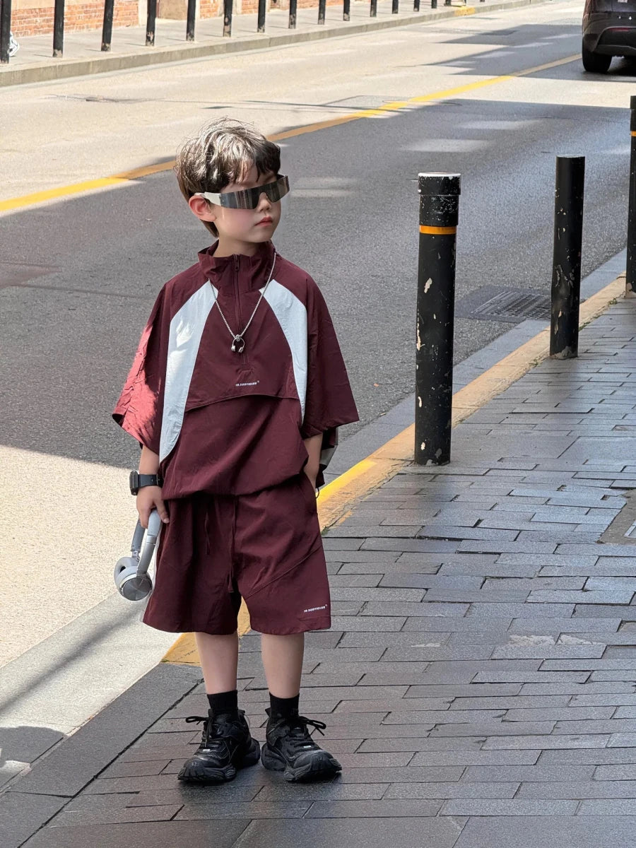New Handsome Casual Work Clothes Set for Children, Boys' Sports and Leisure, Breathable Two Piece Set, Trendy - Mom & Kids