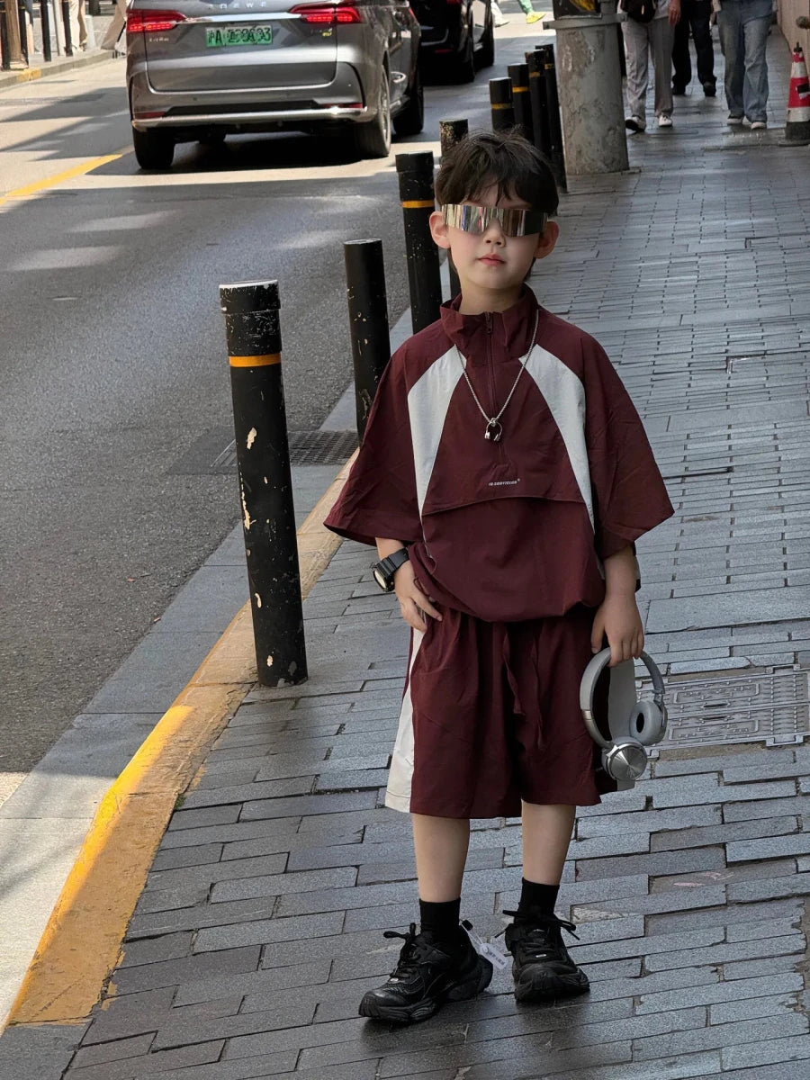 New Handsome Casual Work Clothes Set for Children, Boys' Sports and Leisure, Breathable Two Piece Set, Trendy - Mom & Kids