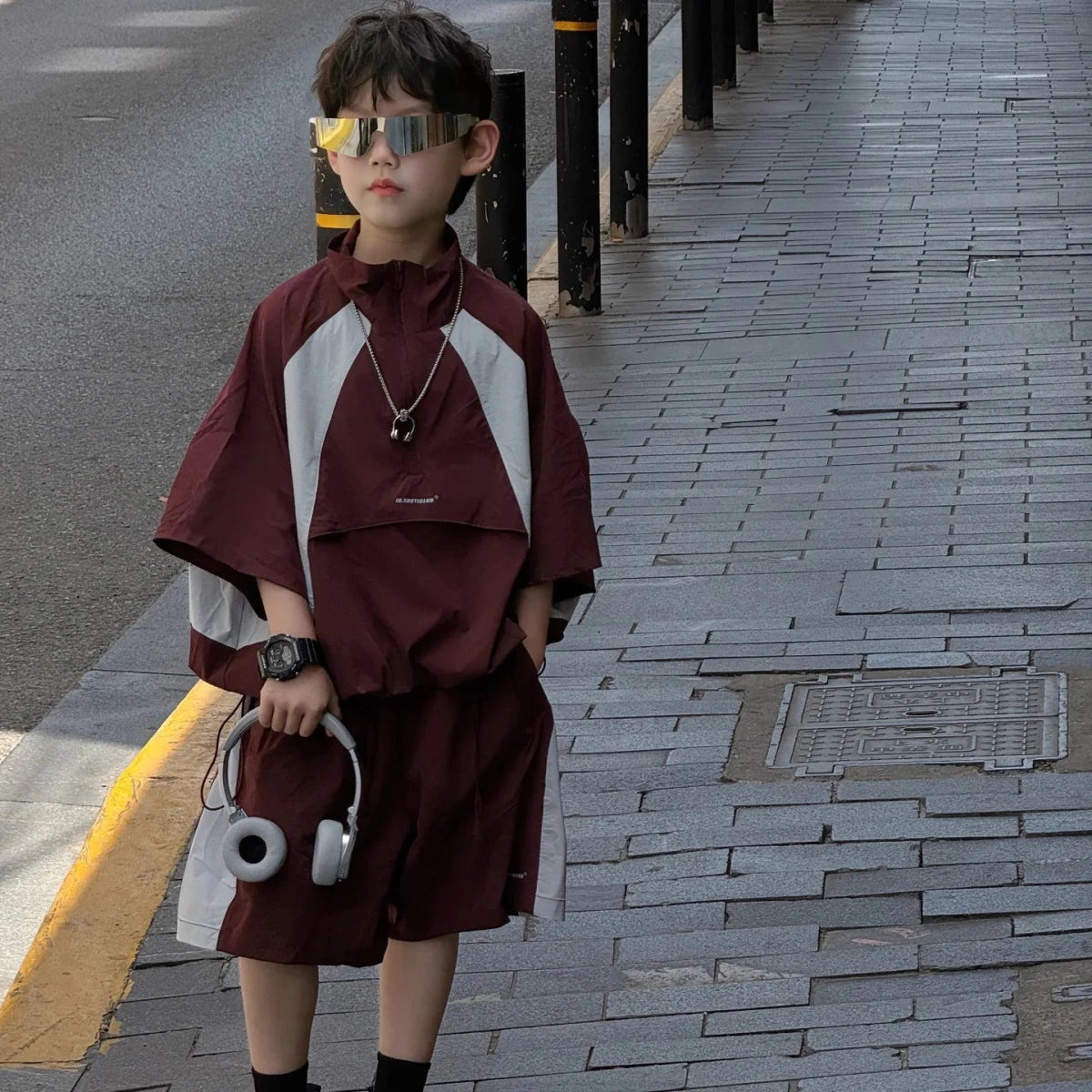 New Handsome Casual Work Clothes Set for Children, Boys' Sports and Leisure, Breathable Two Piece Set, Trendy - Mom & Kids